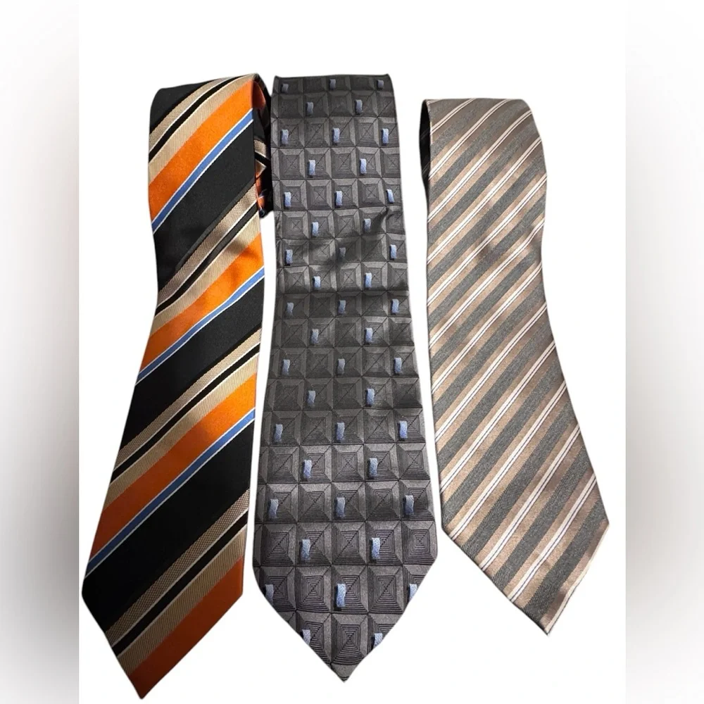Men's Striped and Patterned Tie Set - Orange, Gray, Black